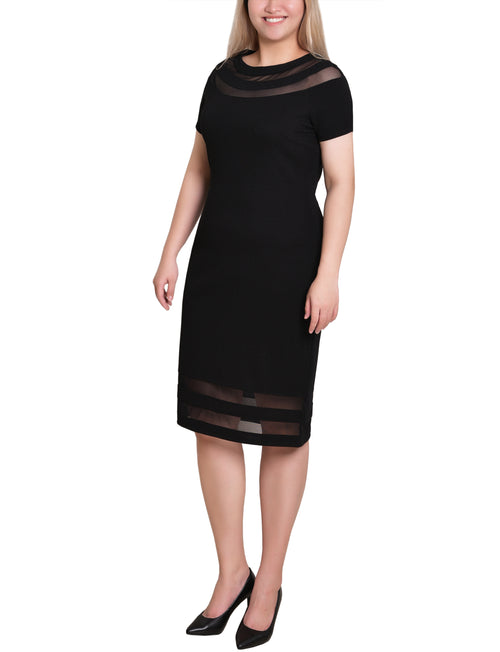 Petite Short Sleeve Dress With Mesh Insets