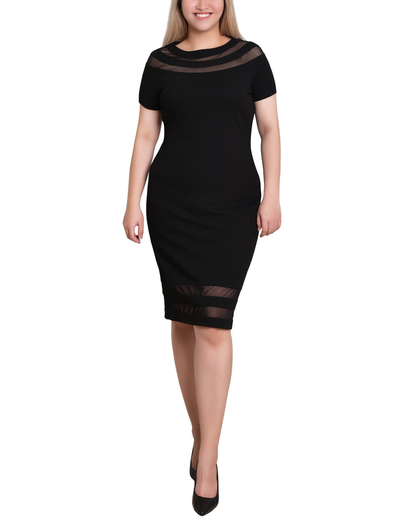 Petite Short Sleeve Dress With Mesh Insets Mustard / PXL