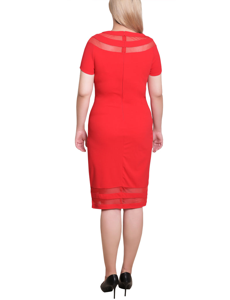 Petite Short Sleeve Dress With Mesh Insets