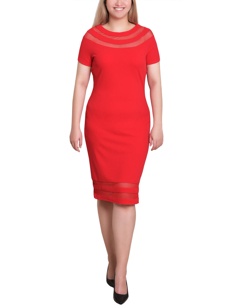 Petite Short Sleeve Dress With Mesh Insets