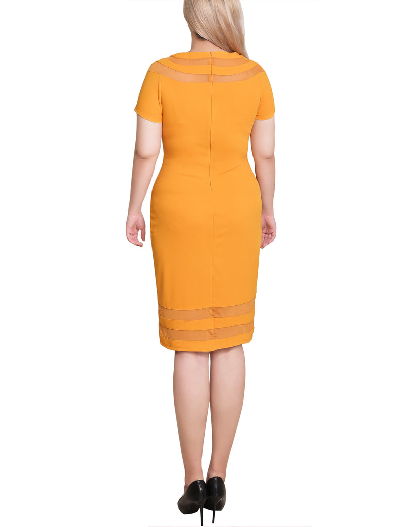 Petite Short Sleeve Dress With Mesh Insets