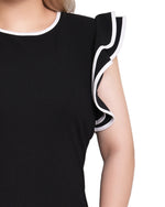 Petite Ruffle Sleeve Dress With Contrast Tipping