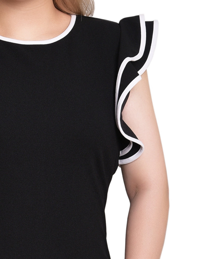 Petite Ruffle Sleeve Dress With Contrast Tipping