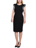 Petite Ruffle Sleeve Dress With Contrast Tipping