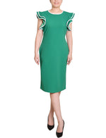 Petite Ruffle Sleeve Dress With Contrast Tipping