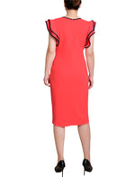Petite Ruffle Sleeve Dress With Contrast Tipping
