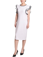 Petite Ruffle Sleeve Dress With Contrast Tipping