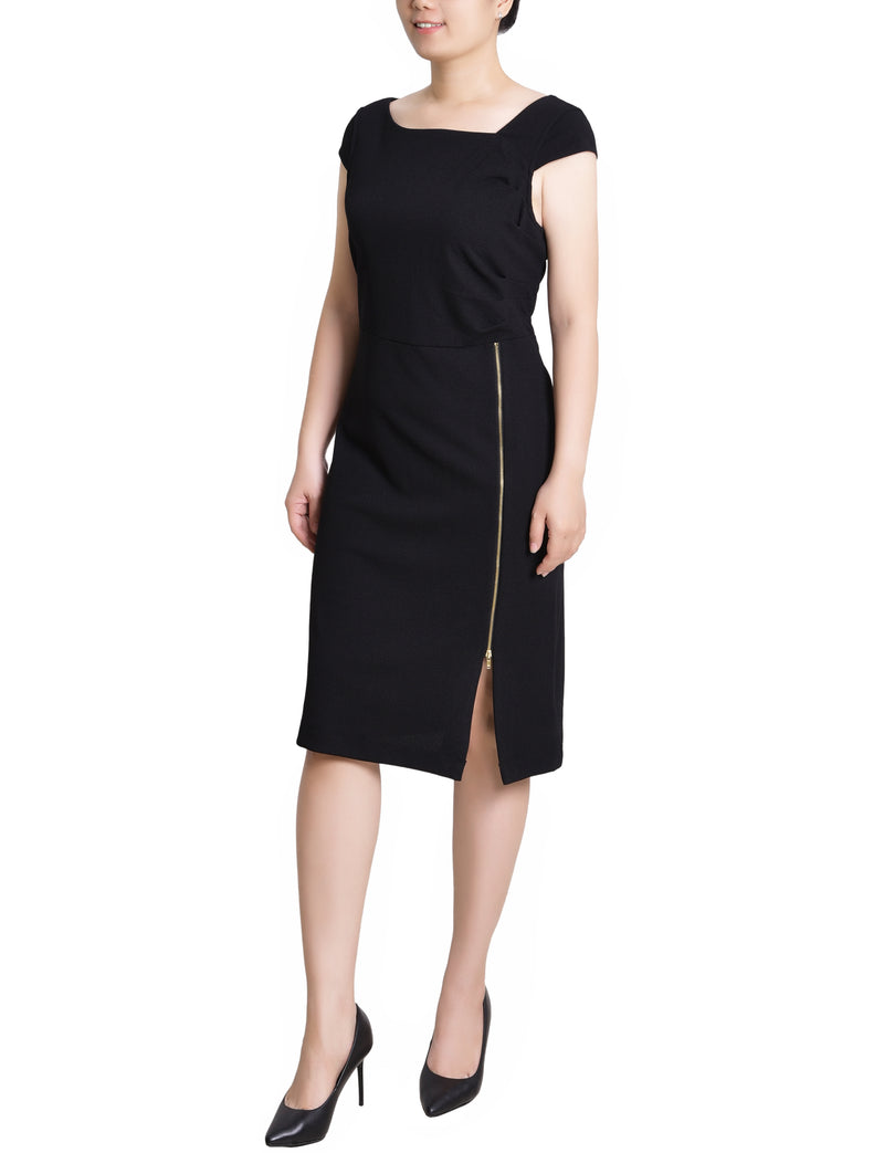 Petite Cap Sleeve Exposed Zipper Dress