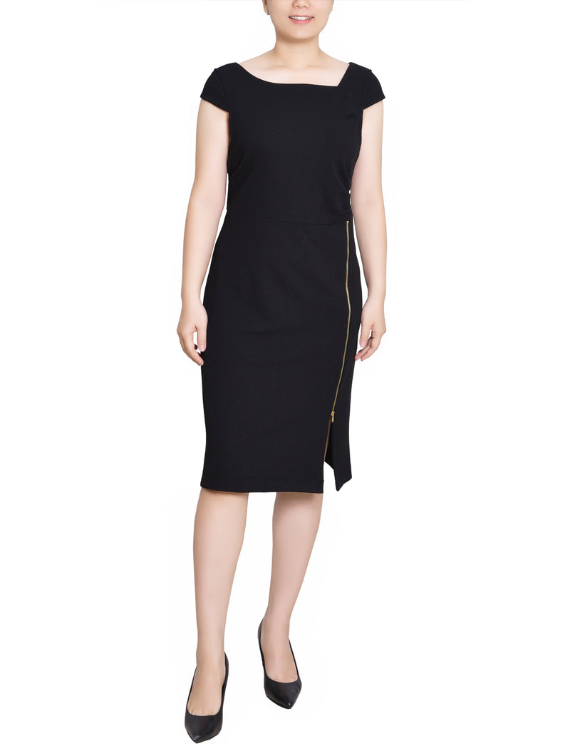 Petite Cap Sleeve Exposed Zipper Dress