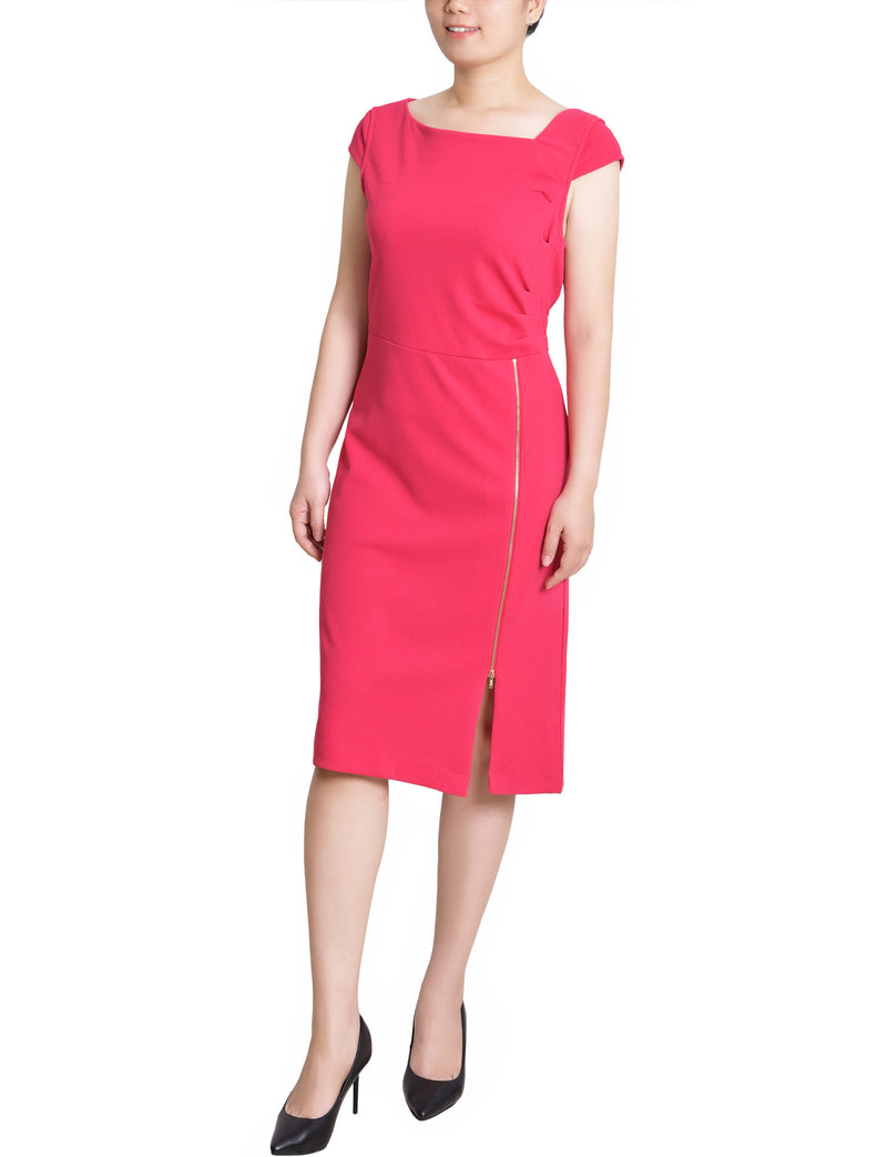 Petite Cap Sleeve Exposed Zipper Dress