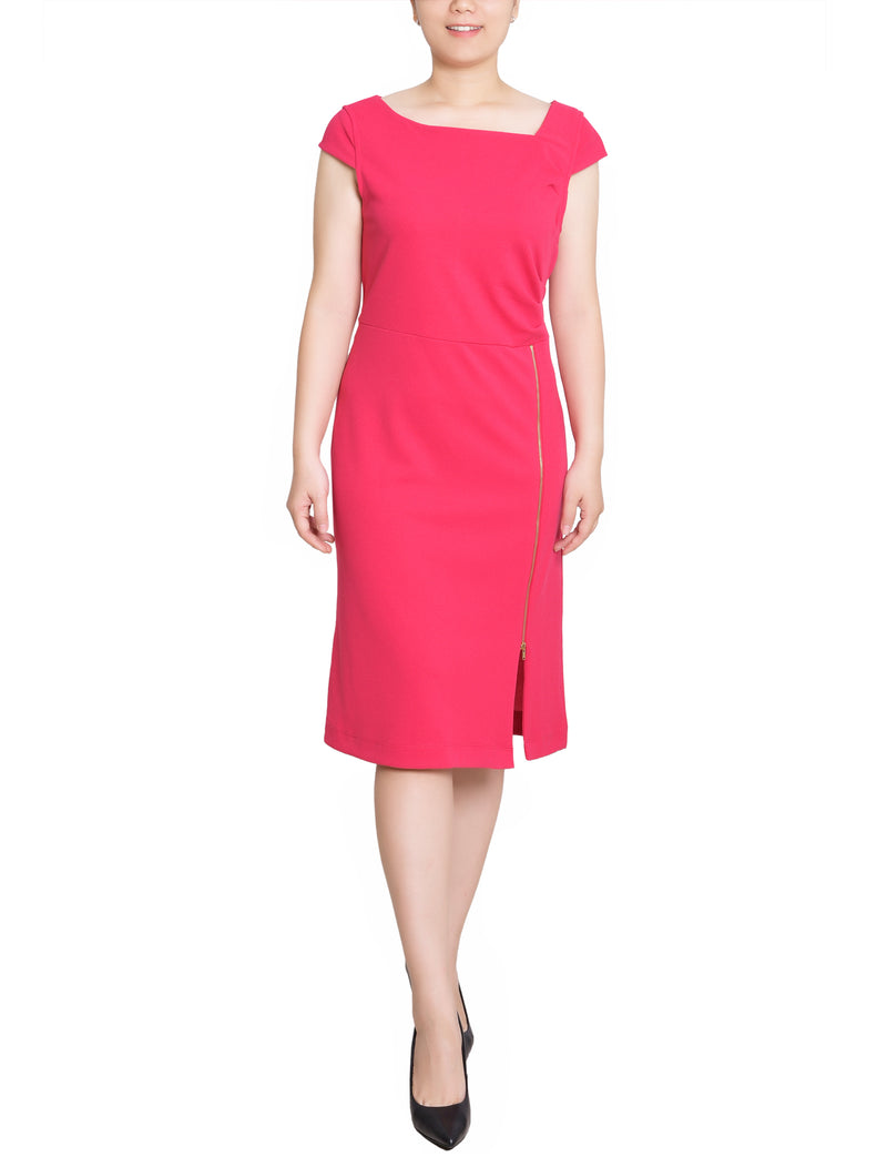 Petite Cap Sleeve Exposed Zipper Dress