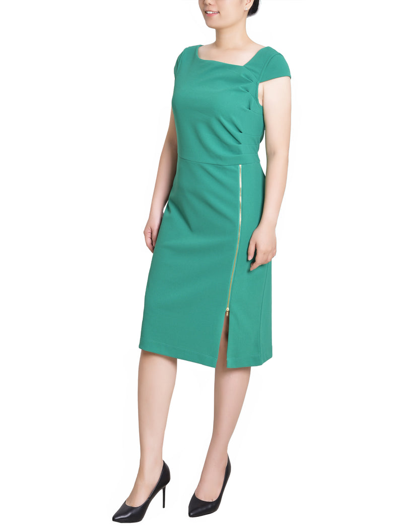 Petite Cap Sleeve Exposed Zipper Dress