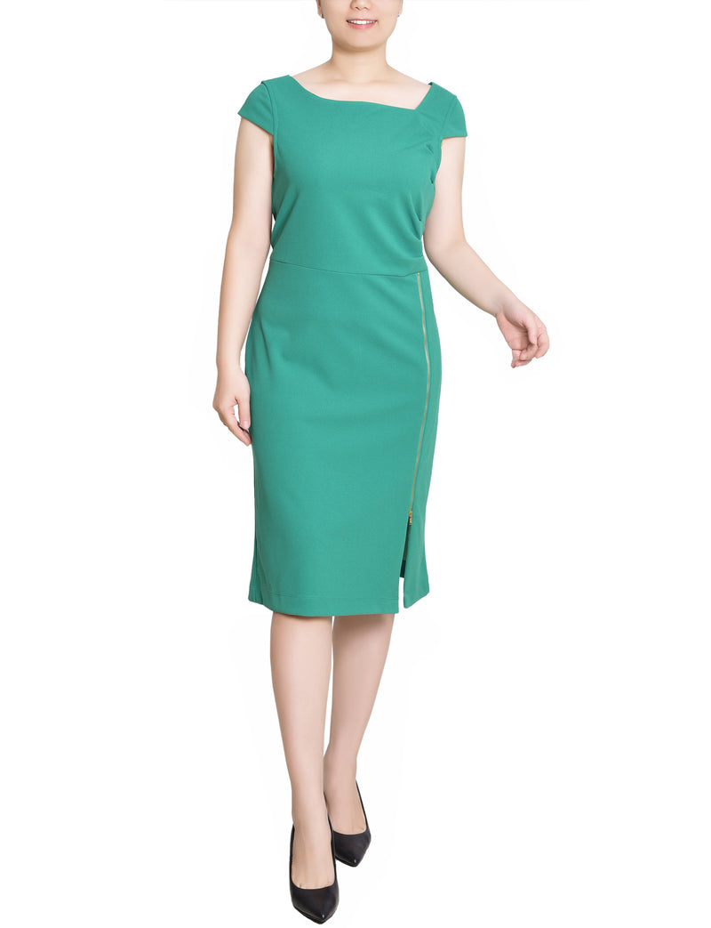 Petite Cap Sleeve Exposed Zipper Dress