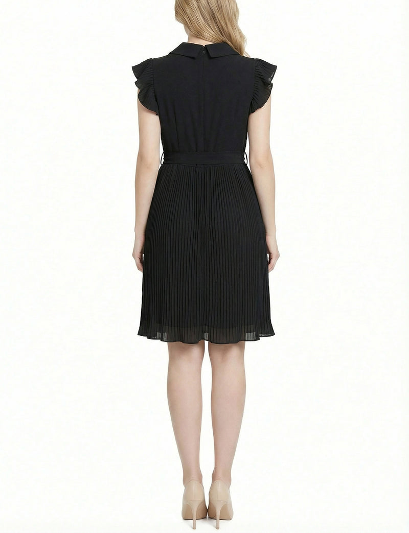 Petite Plissé Pleated Short Sleeve Dress White / 18P
