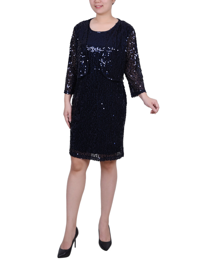 Petite Sequined Bolero Jacket And Dress NY COLLECTION Petite Sequined Bolero Jacket And Dress NY COLLECTION
