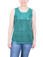 Petite Sleeveless Sequined Tank Top With Combo Banding