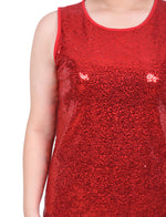 Petite Sleeveless Sequined Tank Top With Combo Banding