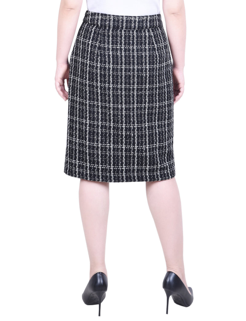 Petite Knee Length Slim Tweed Knit Skirt