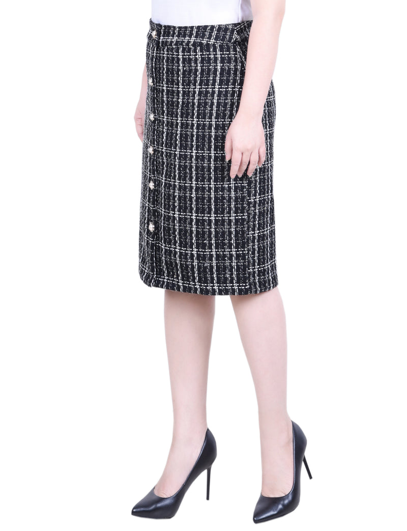 Petite Knee Length Slim Tweed Knit Skirt