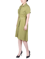 Petite Short Sleeve Safari Style Dress