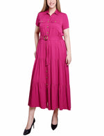 Petite Short Sleeve Midi Twill Dress