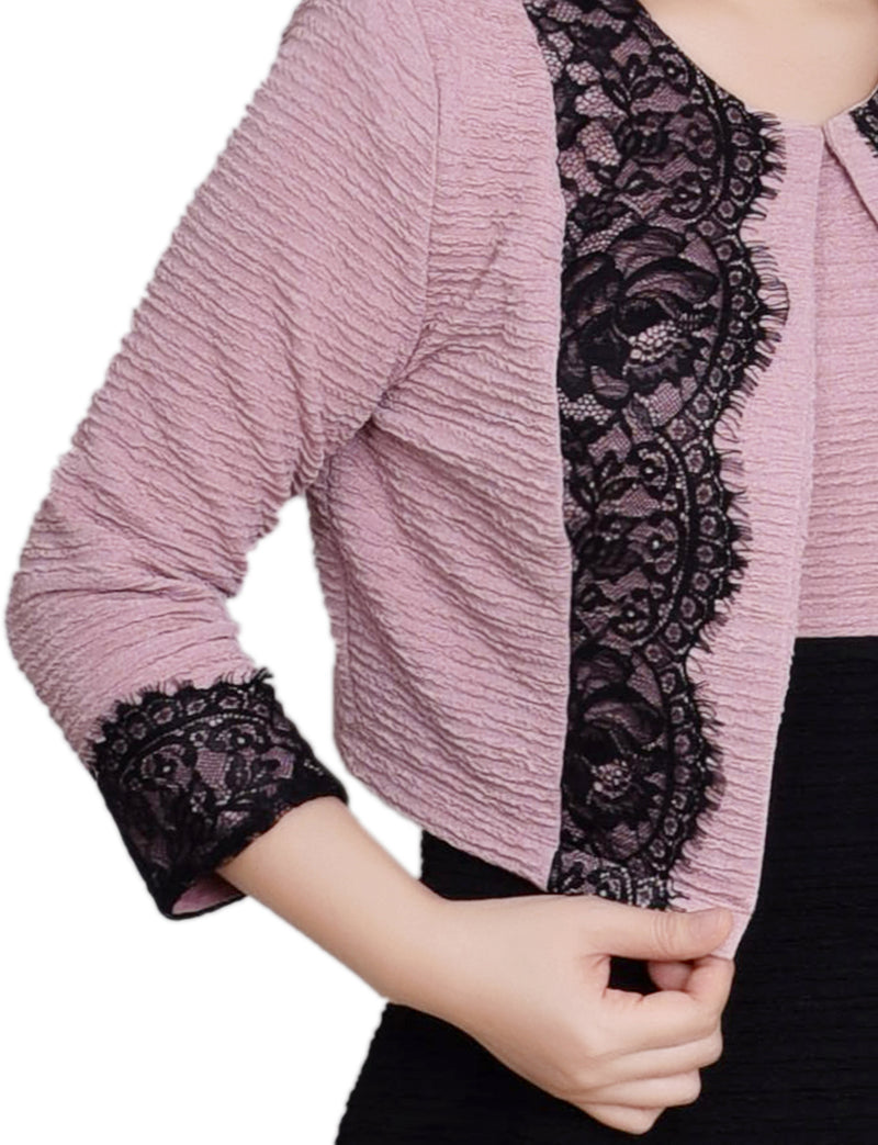 Petite Lace-Detail 2 Piece Textured Knit Dress Set
