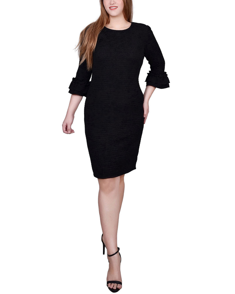 Petite 3/4 Sleeve Textured Knit Dress NY COLLECTION Petite 3/4 Sleeve Textured Knit Dress NY COLLECTION