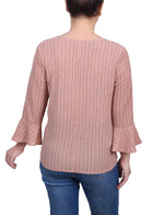 Petite 3/4 Bell Sleeve Textured Knit Top