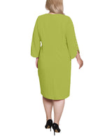 Plus Size 3/4 Pearl-Detail Petal Sleeve Dress