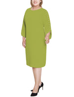 Plus Size 3/4 Pearl-Detail Petal Sleeve Dress