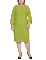 Plus Size 3/4 Pearl-Detail Petal Sleeve Dress