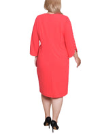Plus Size 3/4 Pearl-Detail Petal Sleeve Dress
