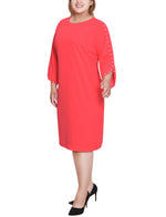 Plus Size 3/4 Pearl-Detail Petal Sleeve Dress