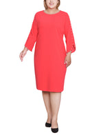 Plus Size 3/4 Pearl-Detail Petal Sleeve Dress