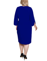 Plus Size 3/4 Pearl-Detail Petal Sleeve Dress