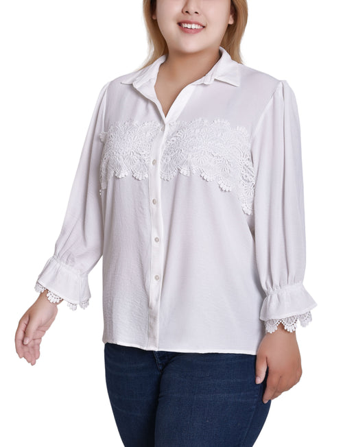 Plus Size 3/4 Sleeve Blouse With Lace Details