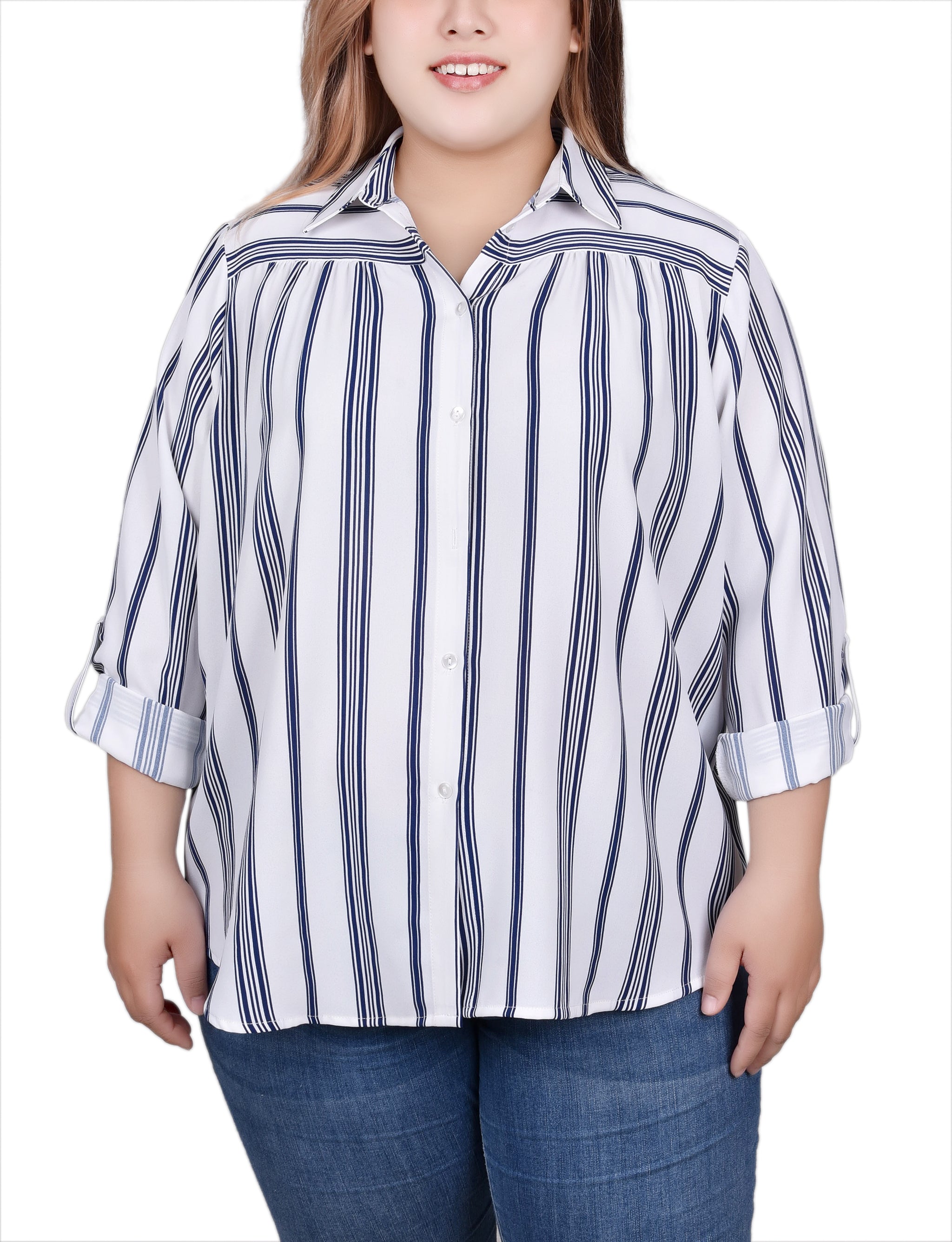 Long roll tab sleeve blouse ny collection