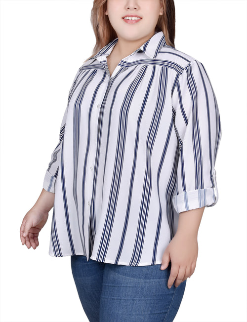 Plus Size Long Roll Tab Sleeve Blouse
