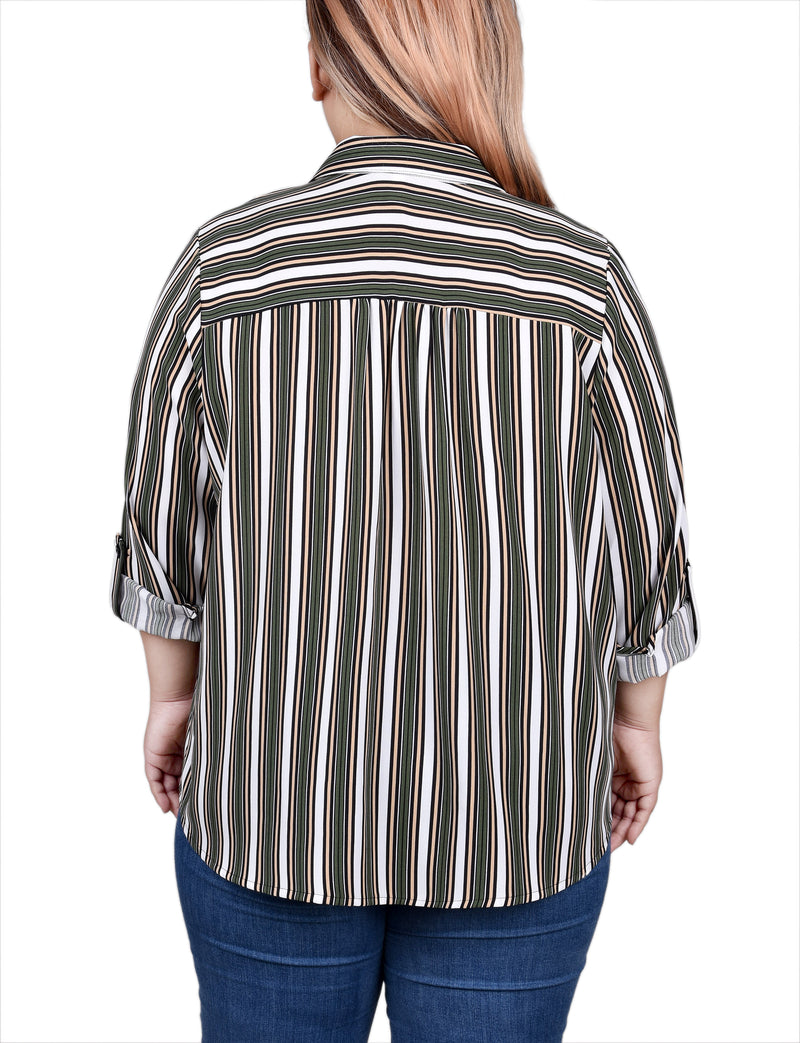 Plus Size Long Roll Tab Sleeve Blouse