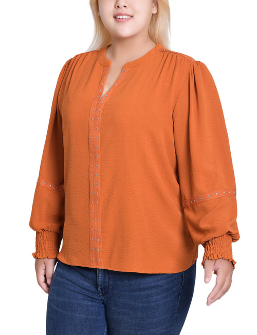 Plus Size Long Sleeve Studded Blouse