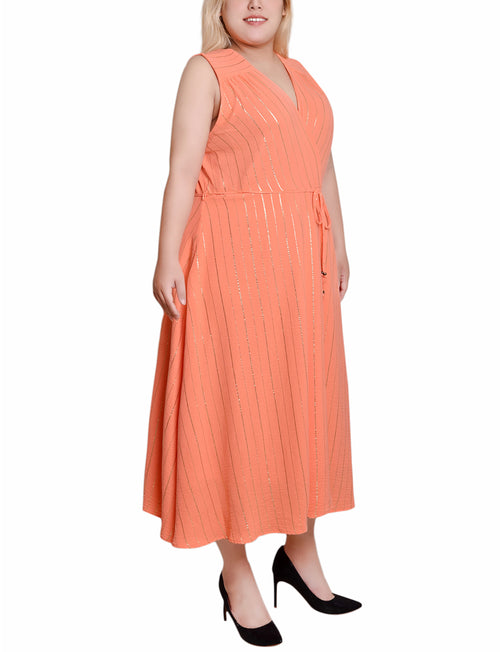 Plus Sleeveless Surplice Vertical Stripe Dress