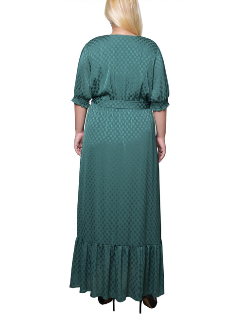 Plus Size Short Sleeve Surplice Midi Dress