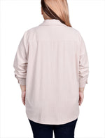Plus Size Long Sleeve Corduroy Shirt Jacket