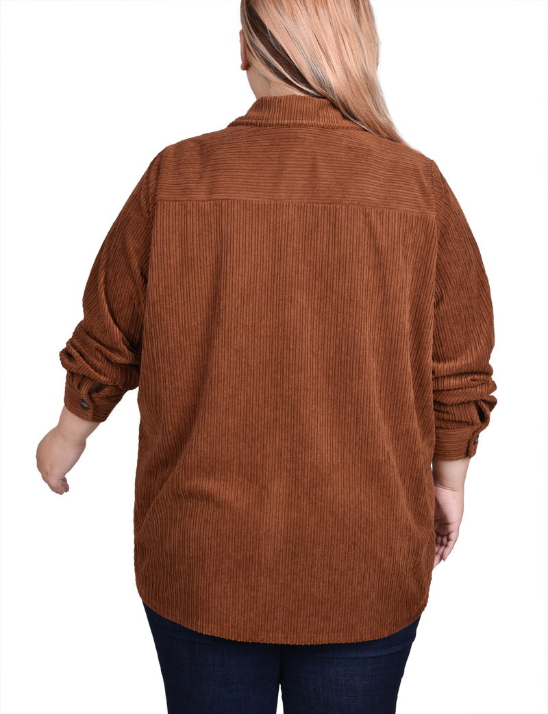 Plus Size Long Sleeve Corduroy Shirt Jacket