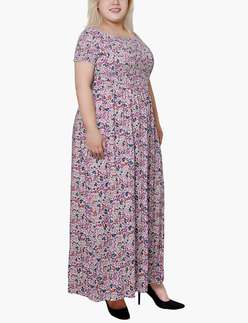 Plus Size Smocked Bodice Maxi Dress