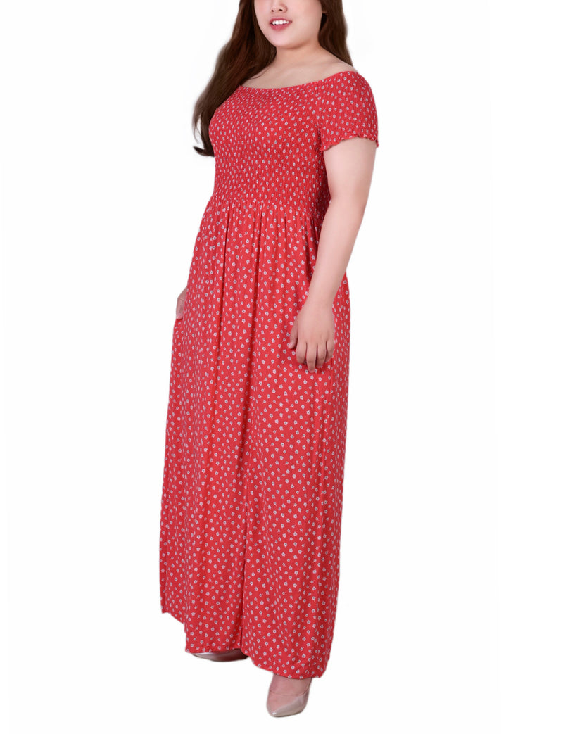 Plus Size Smocked Bodice Maxi Dress