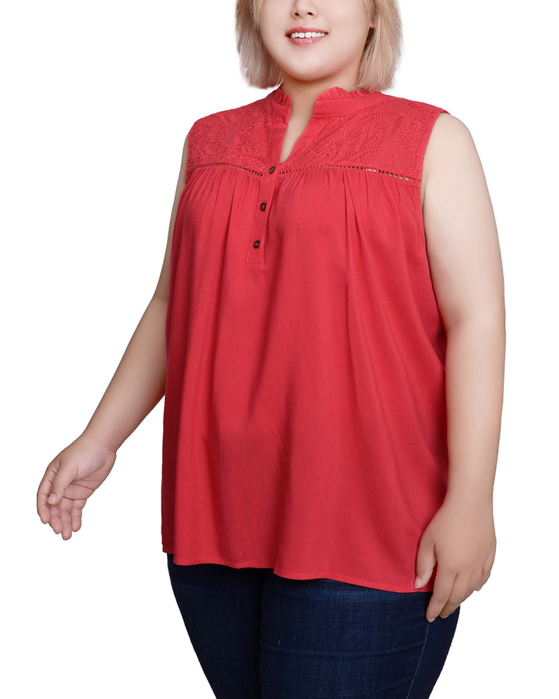 Plus Size Sleeveless Yoked Blouse