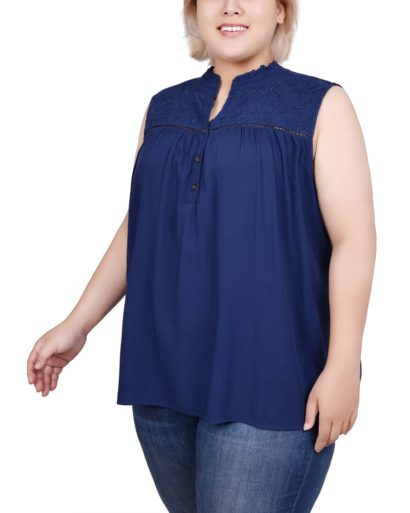 Plus Size Sleeveless Yoked Blouse