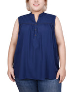 Plus Size Sleeveless Yoked Blouse