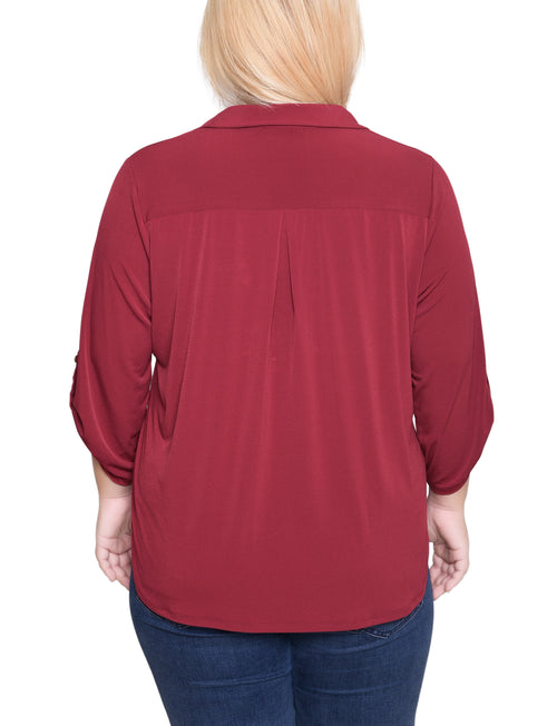 Plus Size 3/4 Roll Tab Zip Front Top